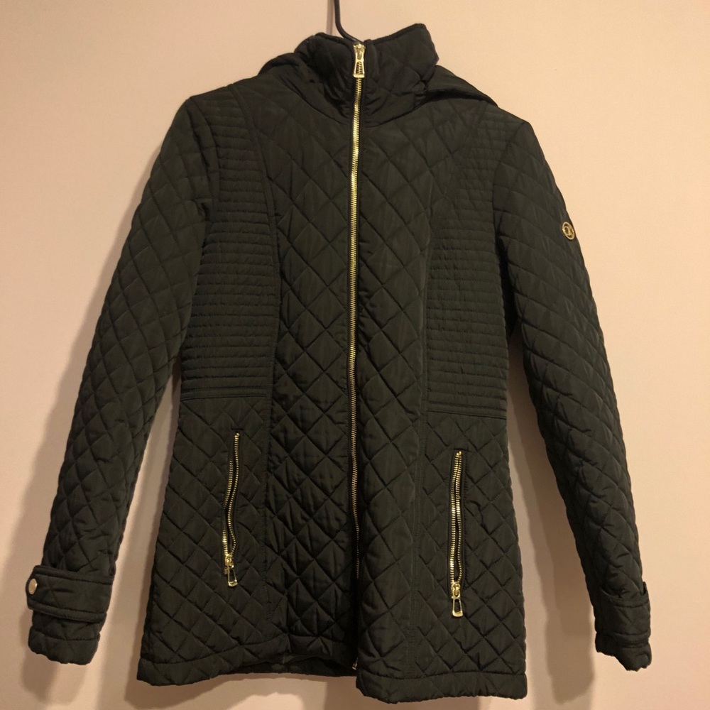 Calvin Klein Quilted Black Jacket with Gold Accents